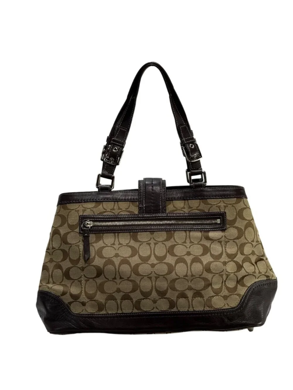 Coach Signature Women's Canvas & Leather Satchel Handbag Brown Dual Handles